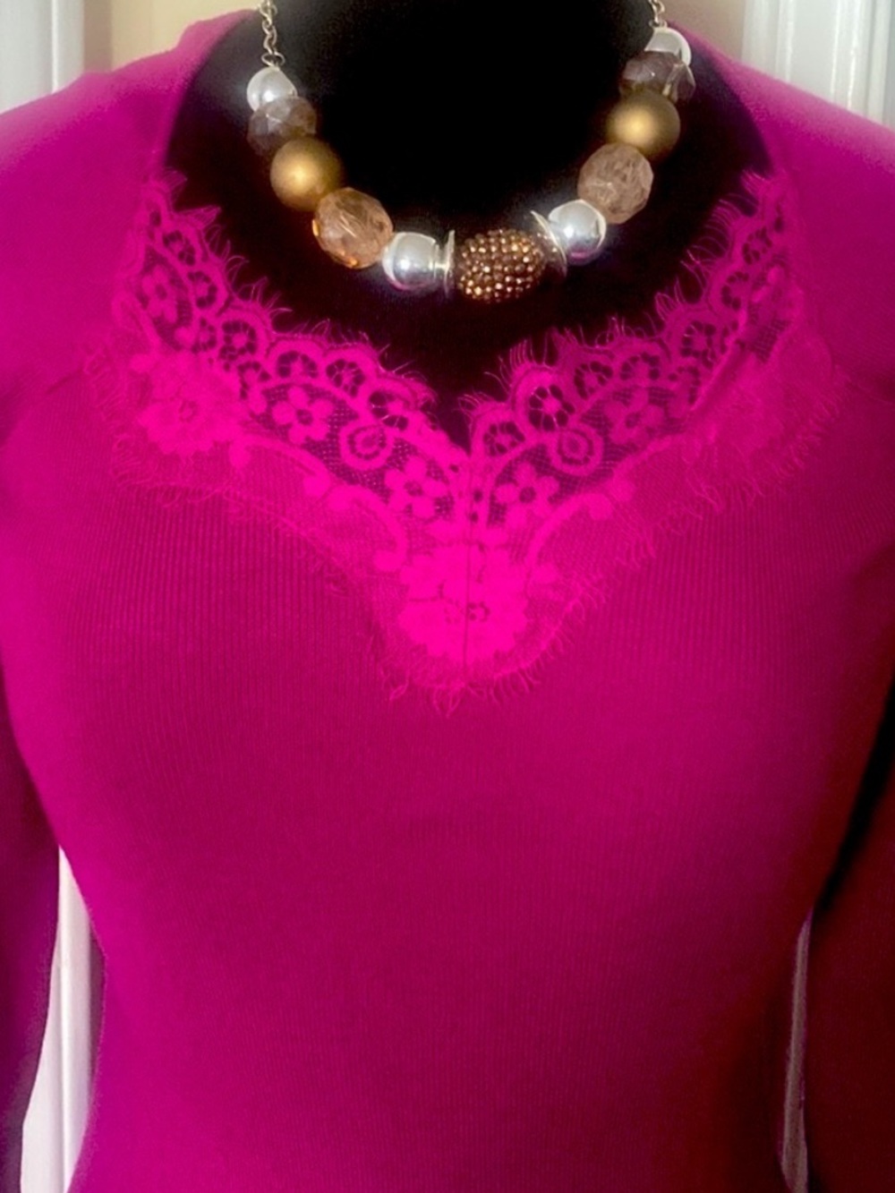 sofia by sofia vergara Fuchsia Long Sleeve Lace-Hem Midi Dress size S